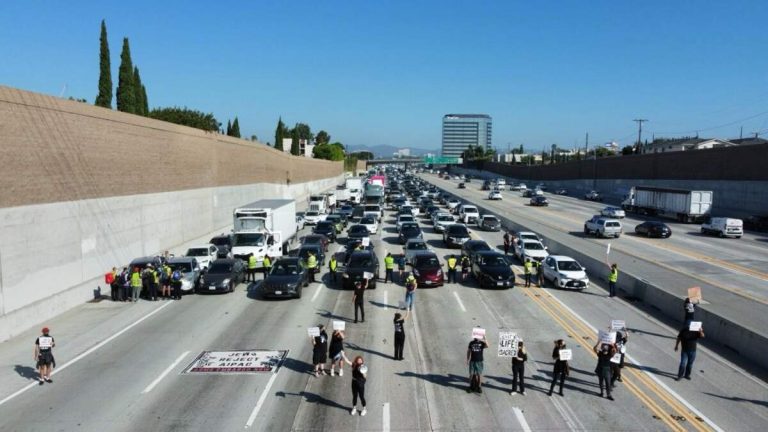 Anti-War Protesters Briefly Shut Down Southbound 405 Freeway in West LA