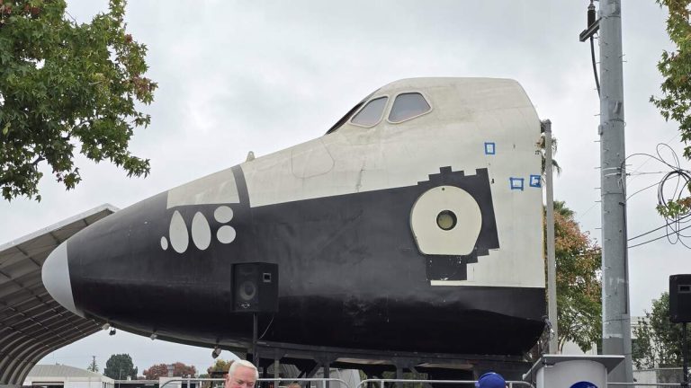 Space Shuttle Mock-Up Moves Through Downey for Restoration, Display