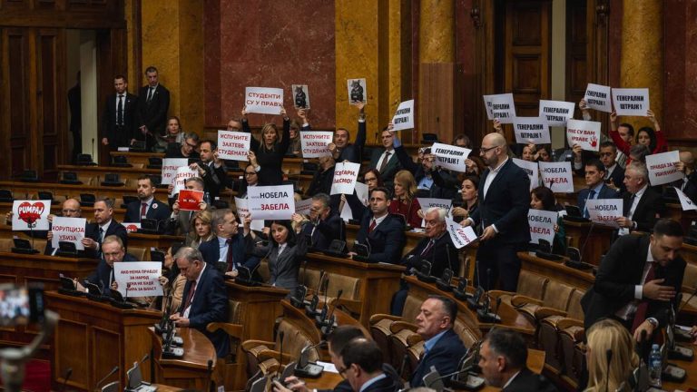 Wild Video Shows Serbian Parliament Members Throwing Smoke Bombs