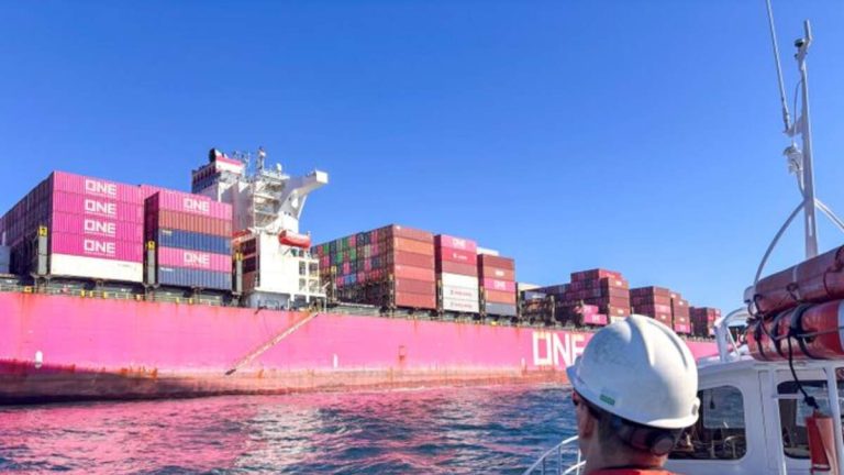 Container Ship Remains Outside Breakwater After Fire in Port of LA