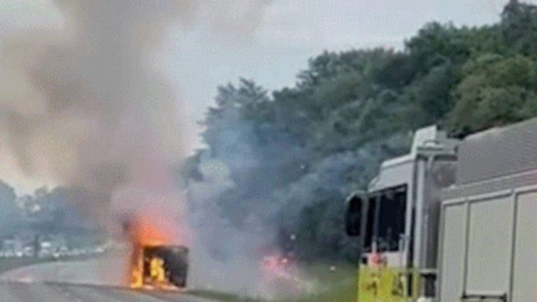 Video Captures Fireworks Exploding From Burning Truck On Busy Highway