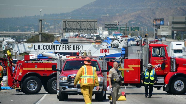 One Person Dead at Scene of Bus Fire on Pomona Freeway in Industry